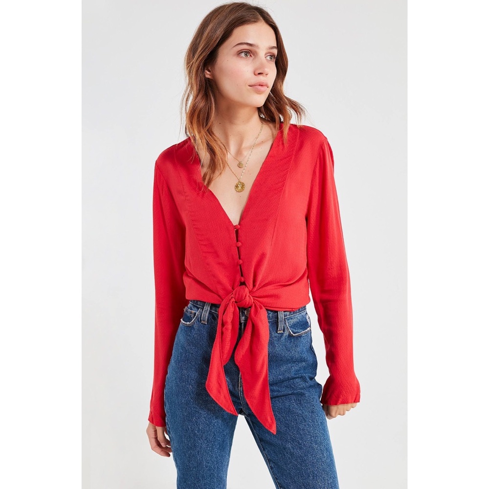 Silence + Noise Tie-Front Button-Down Top